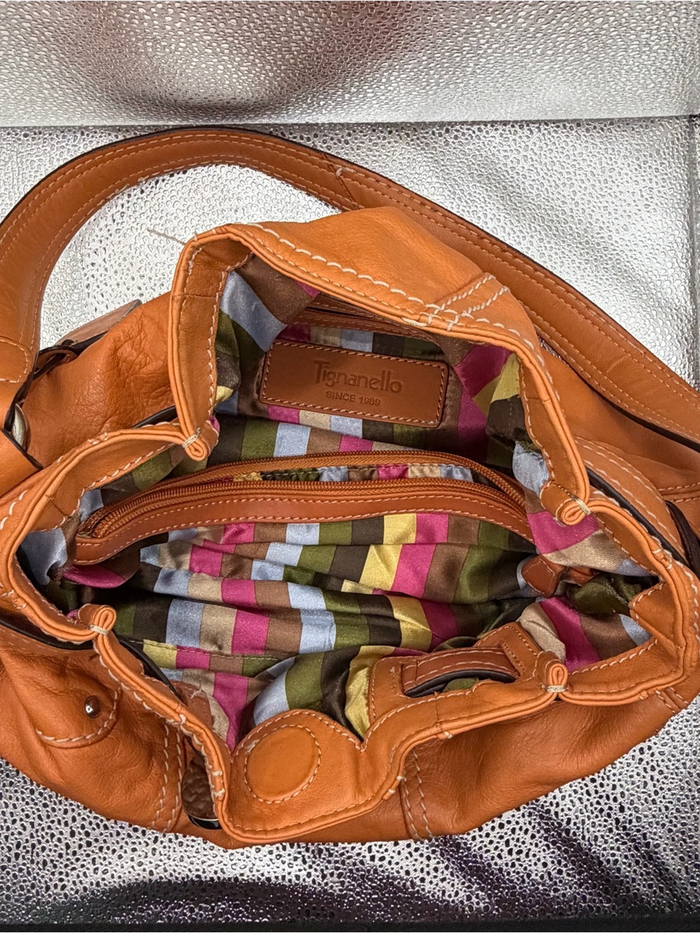 Tignanello Salmon Orange Pebbled Leather Shoulder Bag - Picture 3 of 3